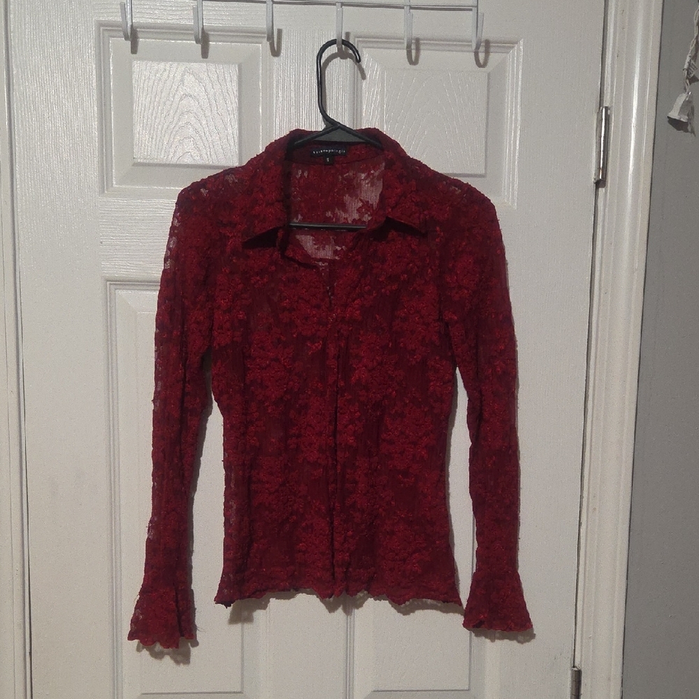 Anthropolgie  Red Lace Women's Top